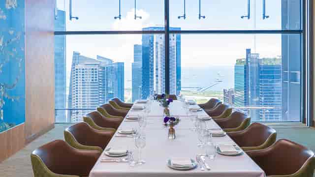 Grand Dining Hall at Artemis Grill, elegant table, corporate events, city views