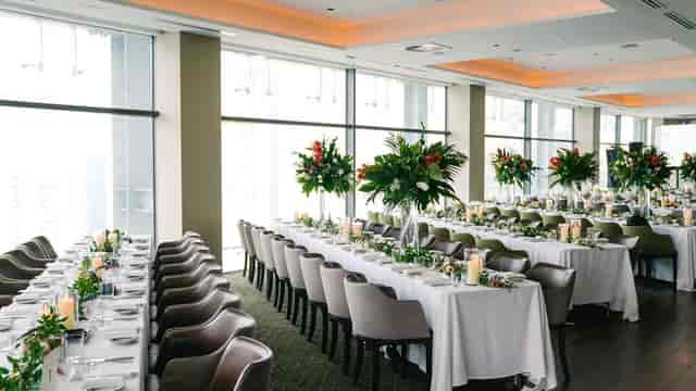 Grand Dining Hall at Artemis Grill, elegant event space for corporate gatherings and celebrations.