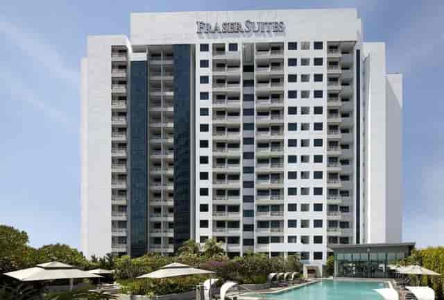 Modern event space at Fraser Suites Singapore, ideal for corporate retreats and meetings.
