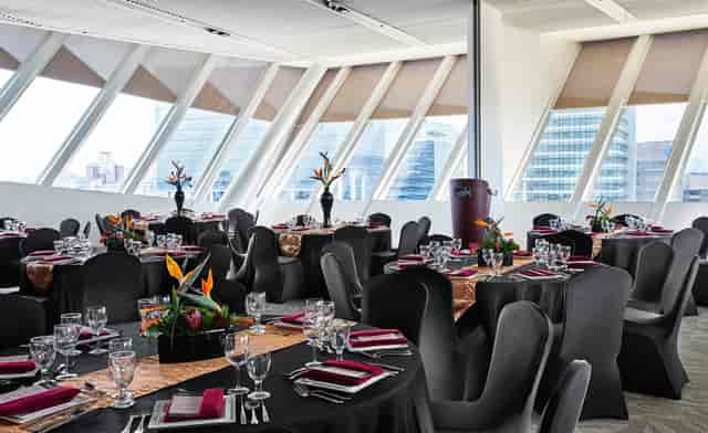 Premium rooftop venue at The Star Theatre with elegant tables and city views for corporate events.