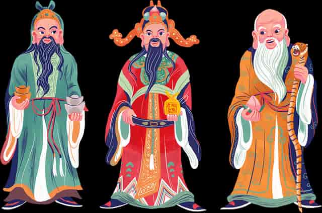 Traditional Chinese deities in vibrant colors at Haw Par Villa for Lunar New Year events.