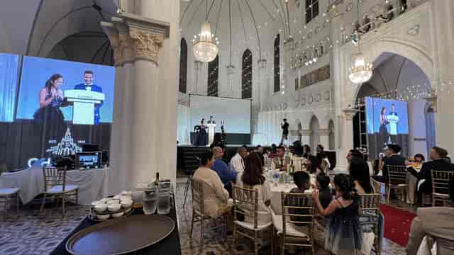 Sophisticated event space in CHIJMES with elegant decor for formal gatherings.