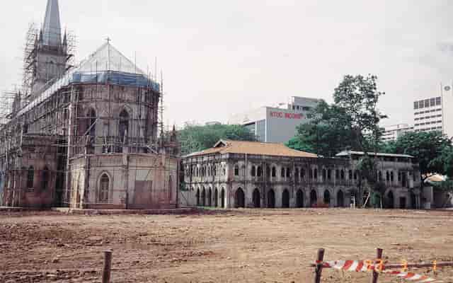 Terracotta venue renovation at CHIJMES, showcasing scaffolding and event planning challenges.