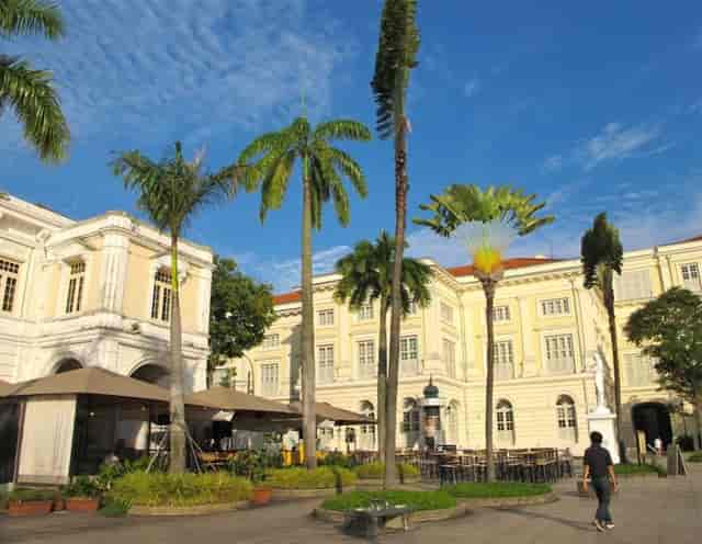 Riverfront Forecourt at Asian Civilisations Museum, ideal for outdoor events with lush palm trees.