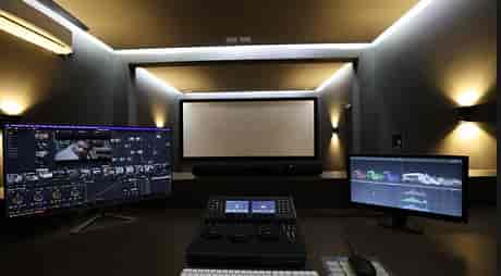 Modern control room in MergeXR Studio for professional video production and live streaming.