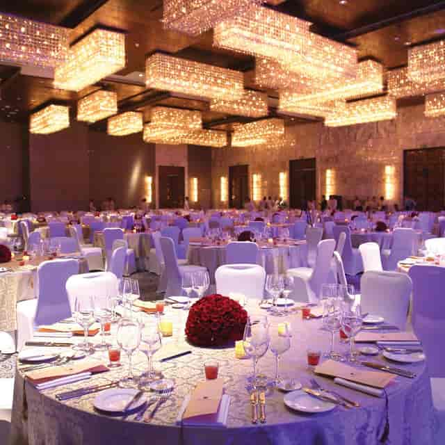 Elegant banquet hall in JW Marriott New Delhi, perfect for weddings and corporate events.