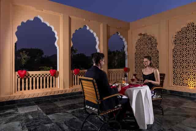 Intimate fine dining setup in Trident Jaipur, perfect for romantic proposals and special occasions.