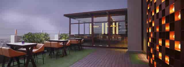 Stylish rooftop restaurant at DoubleTree Gurugram, ideal for events with modern design.
