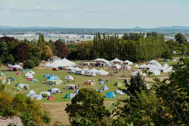 Hawarden Castle Pavilion with tents for outdoor festival and team-building events.