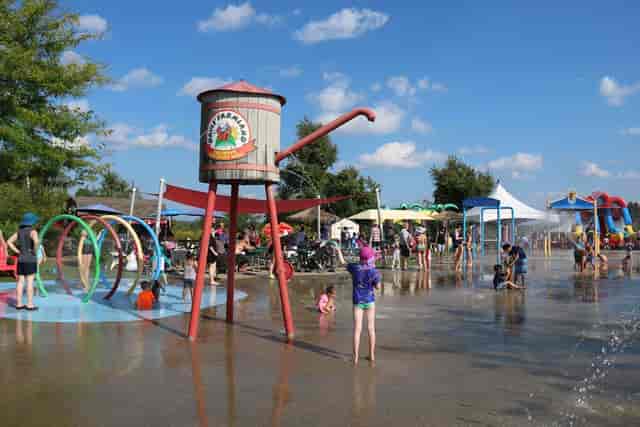Vibrant water play area at Adventureland, perfect for family events and summer picnics.