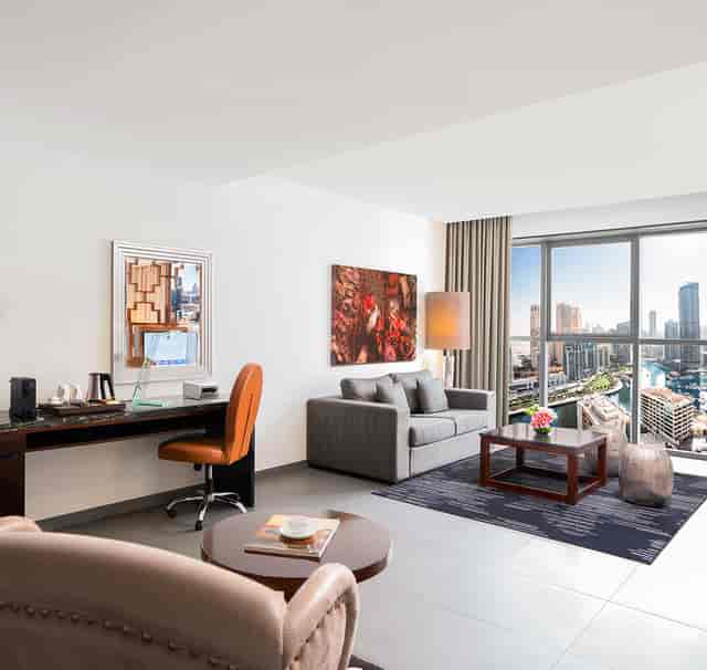 Modern meeting room with city views for business events at The First Collection Marina.