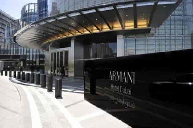 Armani Hotel Dubai event room entrance, modern architecture for corporate gatherings.
