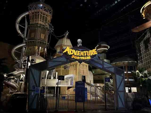 Private party area at IMG Worlds of Adventure with vibrant slides for team-building events.