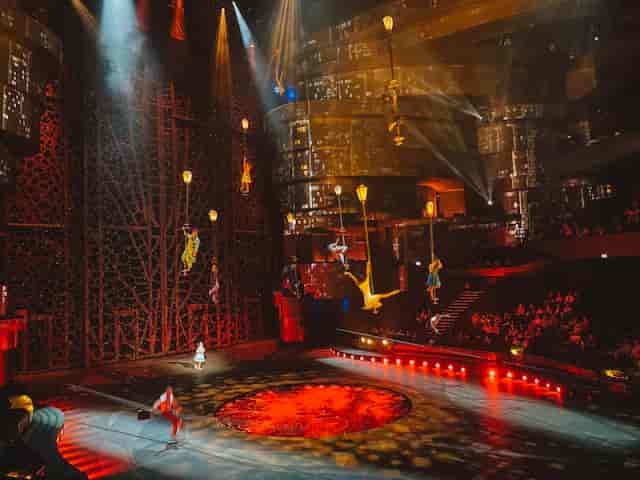 Pre-function area at La Perle by Dragone with dramatic lighting for captivating events.