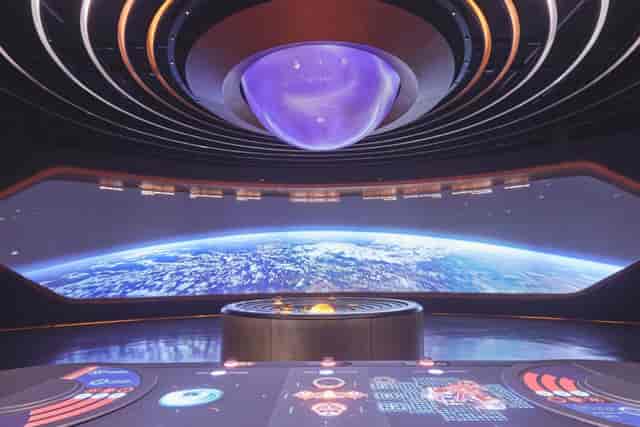 Futuristic Exhibition Hall with circular ceiling for immersive corporate events.