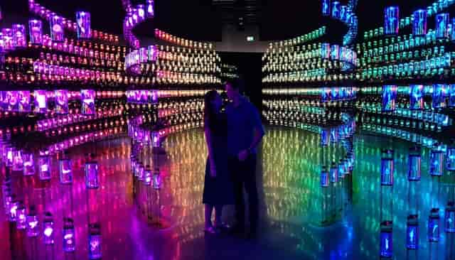 Vibrant event space with colorful lights at Museum of the Future for immersive gatherings.