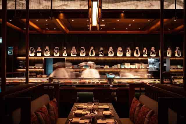 Sushi bar at Nobu Dubai, elegant decor for upscale corporate events and private celebrations.