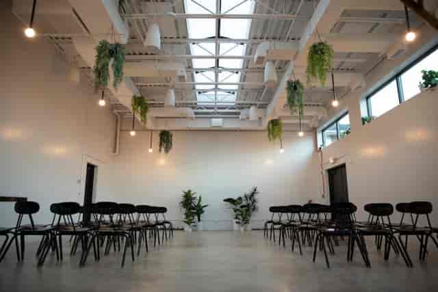 Lytle Auditorium lobby with natural light, ideal for workshops and meetings.