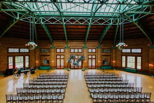 Café Brauer event space with elegant chairs, perfect for weddings and corporate events.