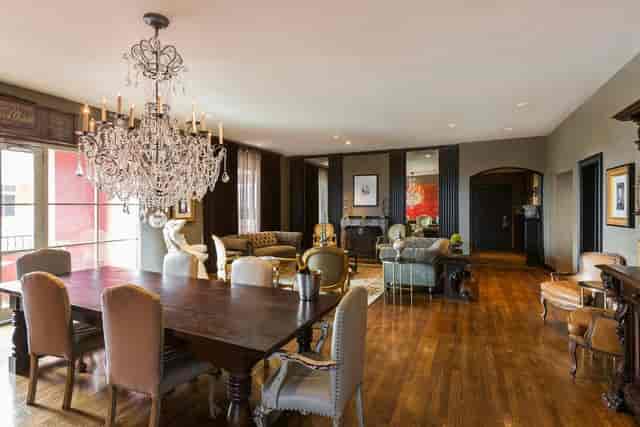 Stylish event space at Hotel ZaZa Houston with elegant chandelier for networking events.