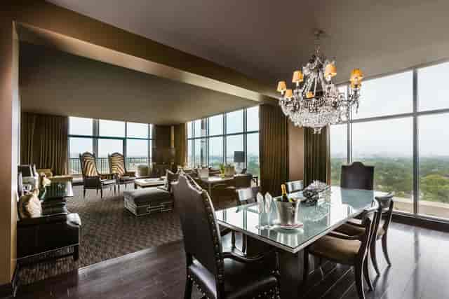Elegant meeting space at Hotel ZaZa Houston with large dining table and luxury decor.