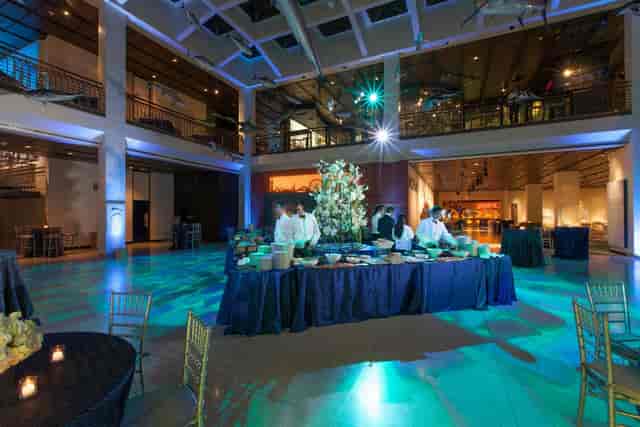 Glassell Hall event space with elegant buffet setup for formal gatherings in Houston.