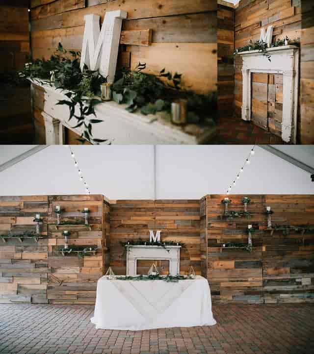Rose Cottage event space with rustic wood and greenery, perfect for weddings and gatherings.