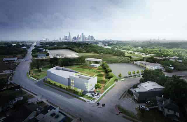 Amphitheater at White Oak Music Hall, modern venue for events near city skyline.