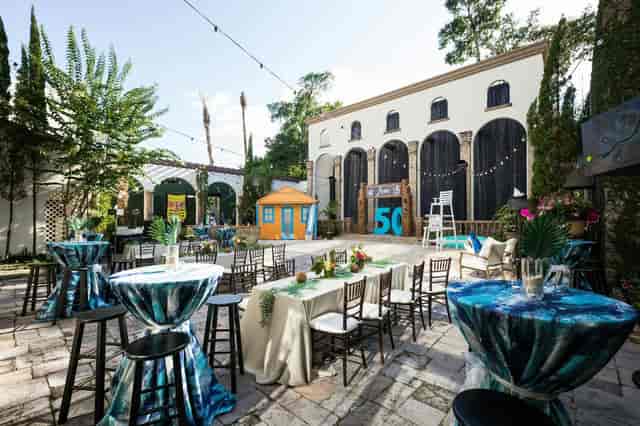 Campanile Chapel Balcony with string lights, perfect for weddings and events.