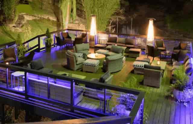 Stylish outdoor lounge at Blue Bar, perfect for evening events and social gatherings.
