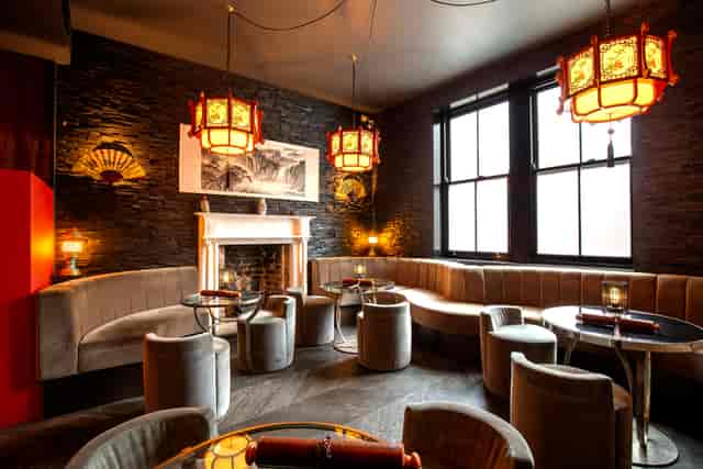 Stylish Shanghai Cocktail Lounge with plush seating for upscale networking events.