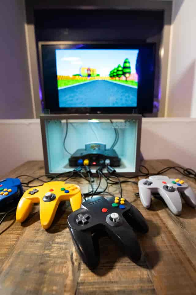 Retro gaming setup with Nintendo 64 at Four Quarters Newcastle for events and networking.