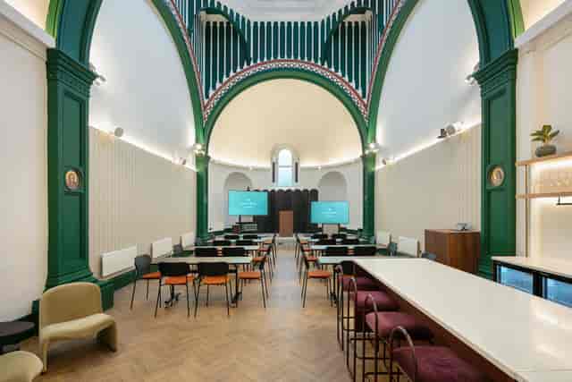 The Chapel at Elmtree event space with high ceilings, perfect for meetings and receptions.