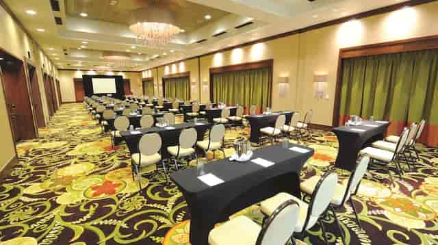 Meeting Room at Embassy Suites Houston, elegant decor for corporate events and workshops.