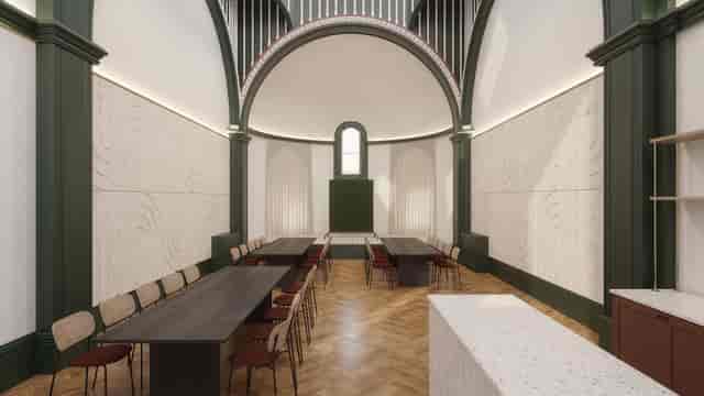 Stylish Elmtree meeting space with high ceilings for corporate events and workshops.