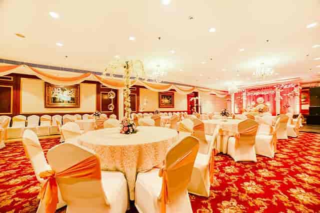 Elegant banquet room at Hotel The Royal Plaza, perfect for weddings and formal events.