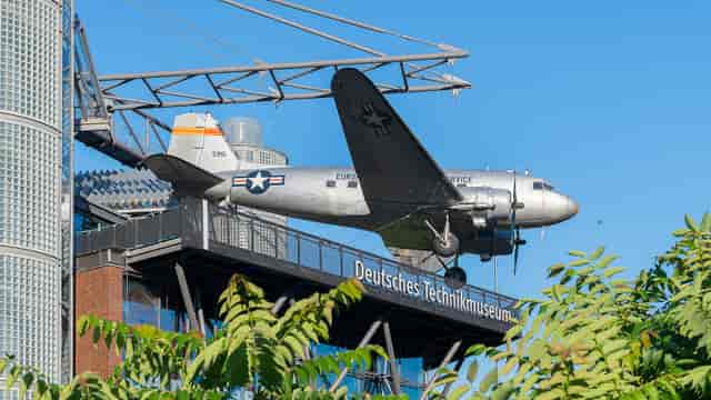 Iconic aircraft in Deutsches Technikmuseum Berlin for unique events and exhibitions.
