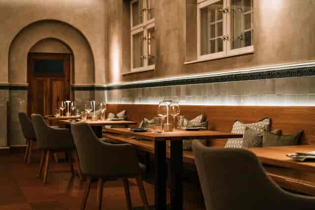 Elegant dining space in Schmugglerscheune, perfect for intimate gatherings and corporate events.