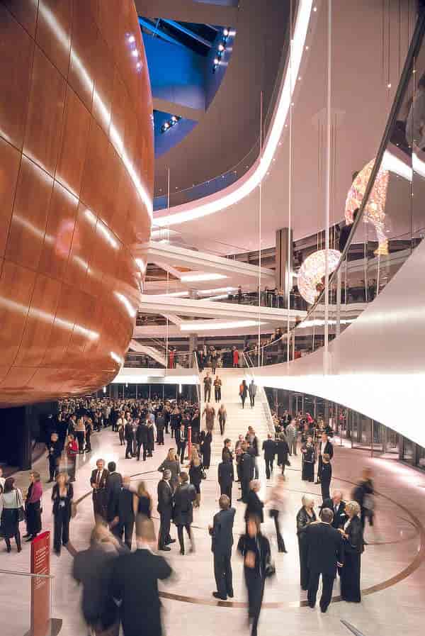 Vibrant event space in Det Kongelige Teater with modern architecture for upscale galas.