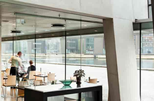 The Queen's Hall at The Black Diamond: modern restaurant with scenic waterfront views.