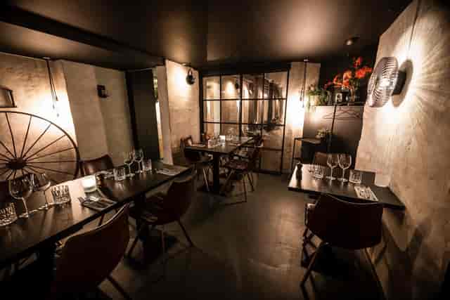 Intimate modern dining space at Bibendum for private dinners and corporate gatherings.