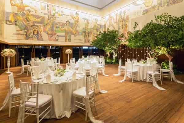 Elegant Ramayana Terrace with floral centerpieces for upscale events in Jakarta.