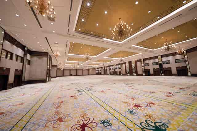 Main Conference Room at Jakarta Convention Center with ornate ceiling, ideal for events.