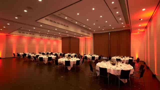 Elegant Blomstersalen venue with round tables for formal events and celebrations.