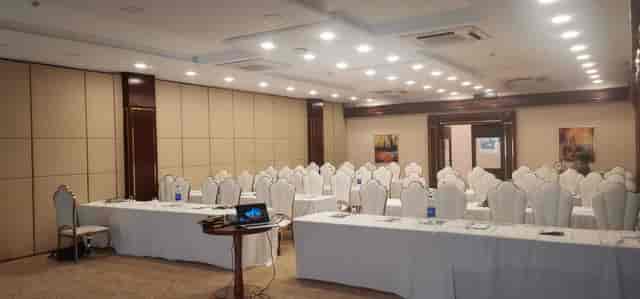 "Elegant meeting room in Aqleem Hall, Royal Swiss Lahore for corporate events and presentations."