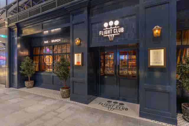 "Flight Club Edinburgh: Stylish venue with outdoor seating for events and gatherings."