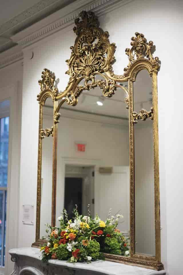 Vintage mirror at The Gallery in French Library, ideal for elegant receptions and galas.