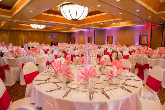 Elegant banquet hall at Cielo Rose Garden, perfect for weddings and corporate events.