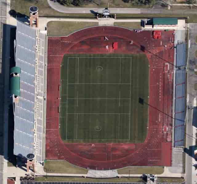 Aerial view of Jesse Owens Stadium, perfect for events and sports competitions.