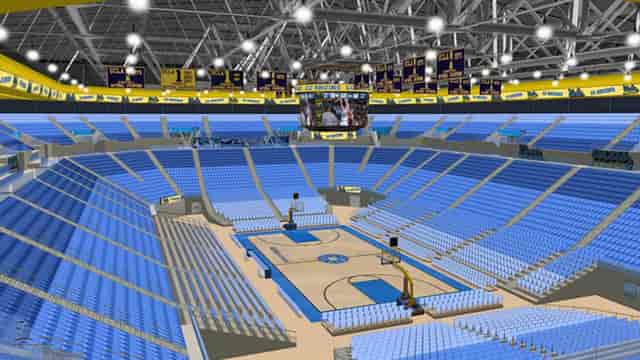 Pauley Pavilion arena with tiered seating for sporting events and concerts.